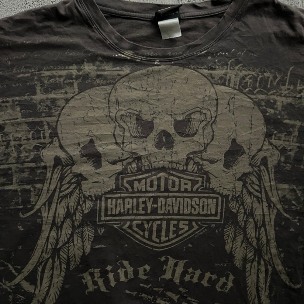 Harley Davidson Shirt XL Black Daytona Beach Skulls Long Sleeve Y2K - Picture 2 of 11